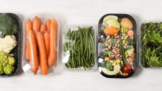 Microplastic particles ingested that have not been evaluated—image of food containers covered in plastic